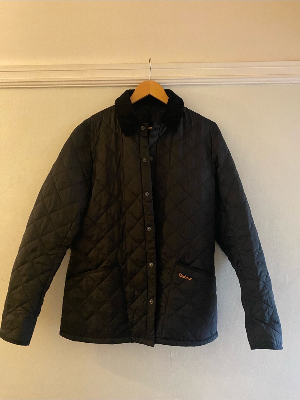 Barbour Heritage Liddesdale Black Quilted Jacket with Corduroy Collar